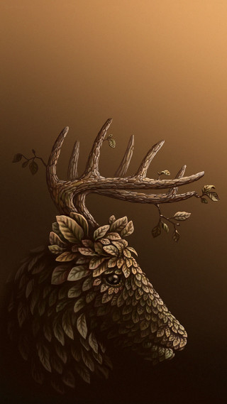 Deer head antlers branch leaves - a branch free wallpaper for mobile