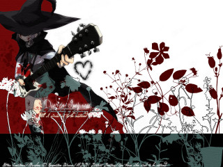Gothic guitar man flower field - lineart free wallpaper for desktop