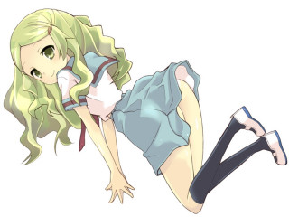 Girl blue dress green hair - her stomach free wallpaper