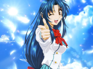 Blue haired girl thumbs up - long blue hair free wallpaper