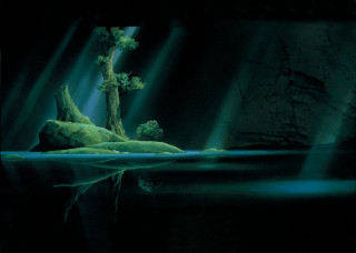 Fantasy tree lake rock matte - eyvind earle free wallpaper