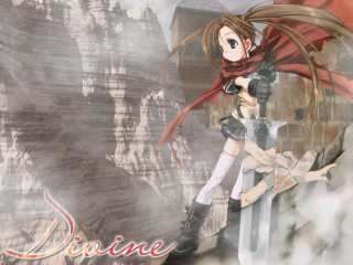 Woman sword cliff mountain banner - divine free wallpaper