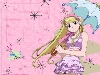 Girl long hair umbrella pink - anime style free wallpaper