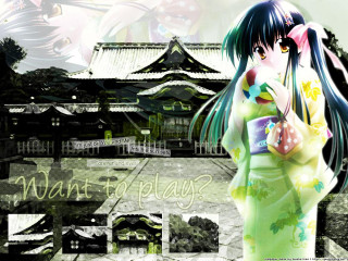 Woman green dress flower japanese - a flower free wallpaper