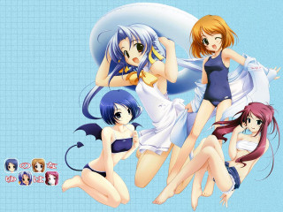 Anime girls bathing suits umbrellas - wearing free wallpaper