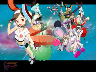 Anime characters flying balloons space - the air above them free wallpaper