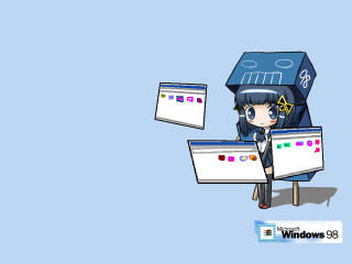 Aoki reika windows95 star box - a cartoon character holding free wallpaper for desktop