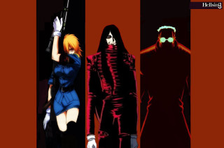 Anime characters lineup red background - a line free wallpaper