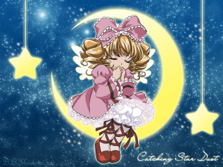 Cartoon girl pink dress crescent - a crescent moon free wallpaper