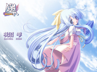 White haired woman water blue - the wind free wallpaper
