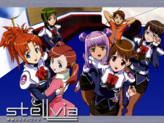 Anime girls blue background red - a red bow free wallpaper