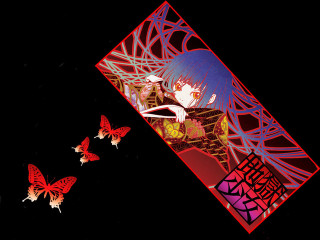 Woman butterfly kimono glowing blue - her hand and a butterfly free wallpaper