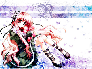 Girl green dress long hair - her hand and a butterfly free wallpaper