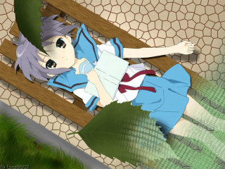 Anime girl bench outstretched closed - leg free wallpaper