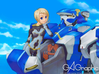 Futuristic woman motorcycle clouds blue - a futuristic suit free wallpaper