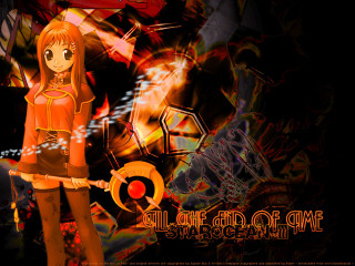 Girl red sword flame orange - a sword in front free wallpaper
