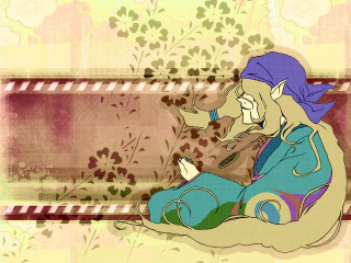 Cartoon boy bench cellphone art - art nouveau free wallpaper for desktop