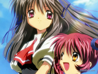 Anime girls blue sky long 2 - two anime girl free wallpaper