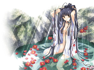 Woman long hair rain flower - a waterfall in the background free wallpaper