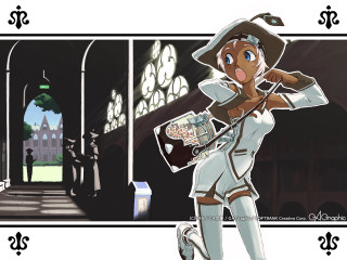 Cartoon woman white outfit gun - altermodern free wallpaper