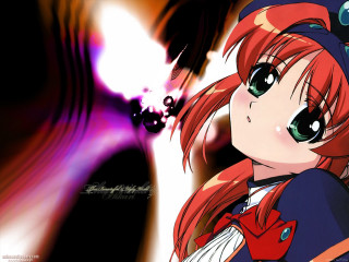 Anime girl redhair greeneyes purple - a purple background free wallpaper