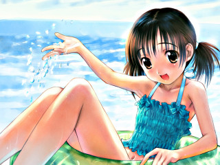 Girl bathing suit raft water - bathing free wallpaper