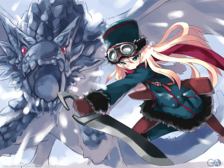 Woman steampunk fantasy snowboard dragon - free winter wallpaper