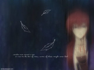 Redhair blackdress whiteoutline bluebackground butterfly - a white outline free wallpaper