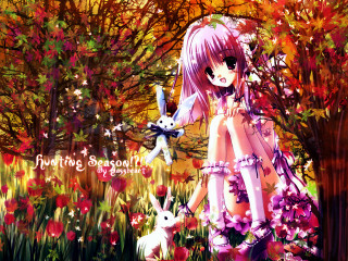 Autumn bunny girl flower tree - future free wallpaper