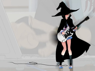 Witch girl guitar laptop school - a desk free wallpaper