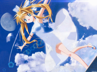 Girl flying white dress blue - a blue sky background free wallpaper