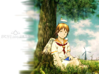 Girl tree bird wind turbine - environmental free wallpaper for desktop