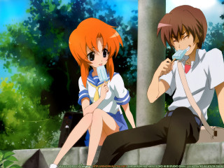 Anime characters woods sitting teeth - a ledge free wallpaper