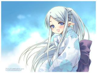 White haired elf kimono sky - behind her free wallpaper