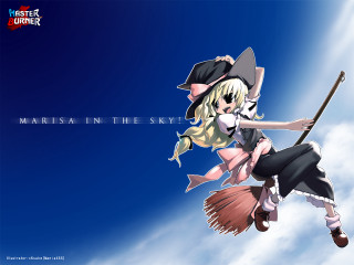 Witch flying girl broom blonde - her hand and a hat free wallpaper