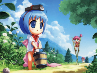 Blue haired girl forest bucket - blue hair holding free wallpaper
