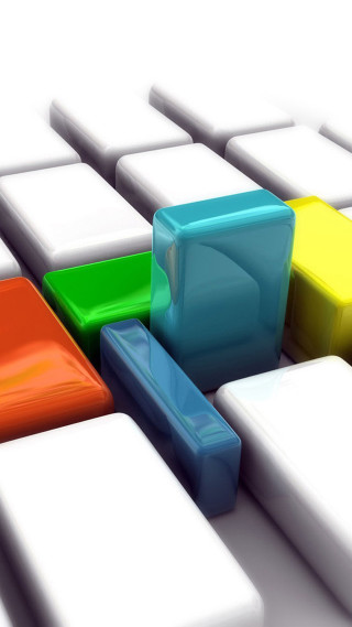 Colorful keyboard keys white background - isometric view free wallpaper for mobile