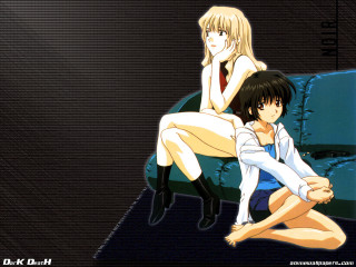 Anime girls sitting couch blue - a couch in a room free wallpaper