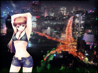 Gothic giantess cityscape night bikini - a cityscape in the background free wallpaper