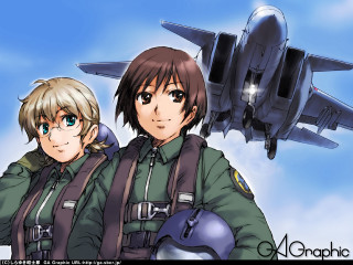 Anime characters plane jet fighter - two anime character free wallpaper
