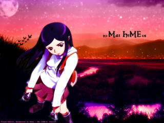 Girl hill pink sky stars - behind her free wallpaper