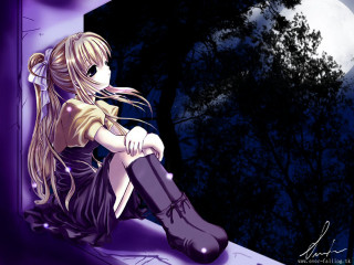 Gothic anime girl moon forest - a ledge free wallpaper