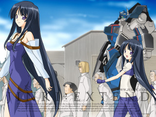 Purple dress woman robot man - blue pants free wallpaper