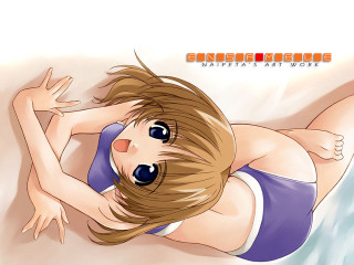 Cartoon girl beach bikini smile - fei danxu free wallpaper