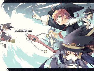 Anime witches brooms magic fantasy - mosaic free wallpaper for desktop