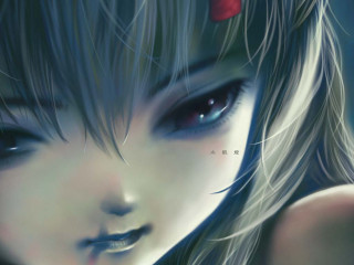 Woman blueeyes rose hair anime - figurative art free wallpaper