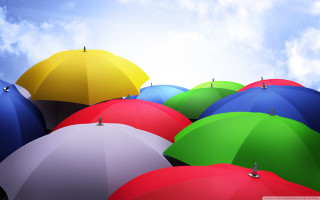 Colorful umbrellas grass blue sky - blue sky free wallpaper for desktop