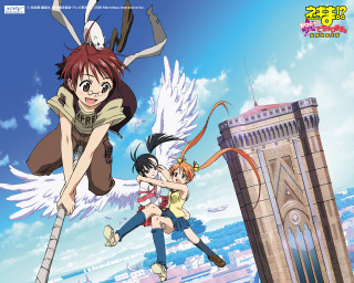 Eizan kikukawa anime flying angel - a sky background and a building in the background free wallpaper