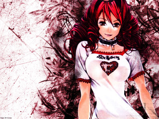 Red haired girl anime winter - a grungy background free wallpaper