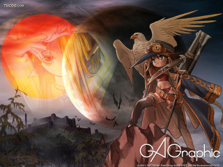 Girl sword bird hill fullmoon - a sword and a bird free wallpaper